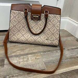 DS Collection Satchel Handbag Purse Tan Brown Monogram Shoulder Bag